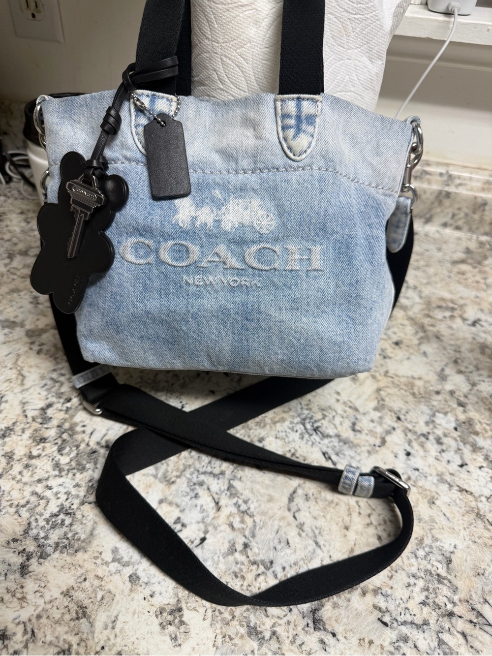 COACH Light Blue Denim Crossbody with Black Strap